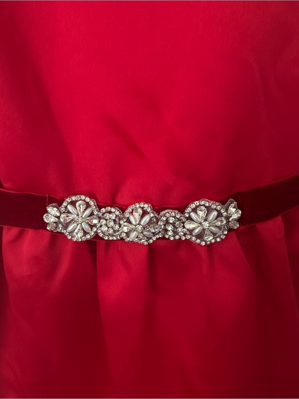 Rare Editions Red Velvet-Belt Ruffle Dress - Picture 2 of 4